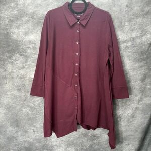 Soft Surroundings Santa Barbara Button Shirt Womens XL Burgundy Asymmetric Tunic